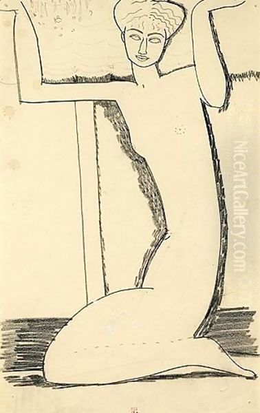 Cariatide Agenouillee, Assise Sur Ses Talons Oil Painting by Amedeo Modigliani