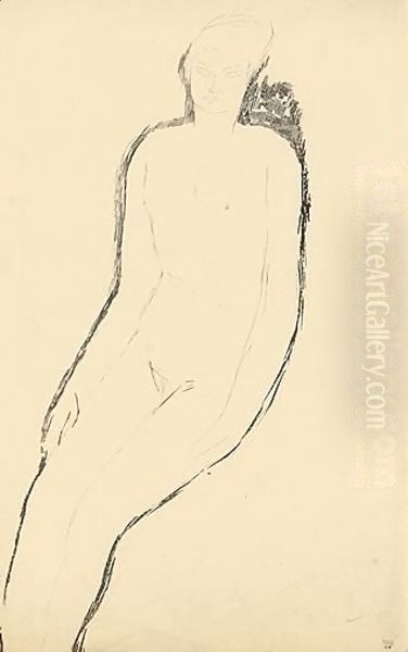 Nu Assis, De Trois-Quarts, Bras Le Long Du Corps Oil Painting by Amedeo Modigliani