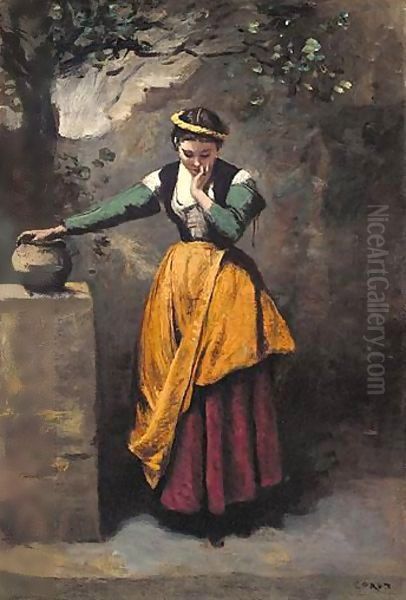 La Reveuse A La Fontaine Oil Painting by Jean-Baptiste-Camille Corot