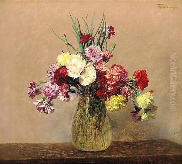 Oeillets 2 Oil Painting by Ignace Henri Jean Fantin-Latour