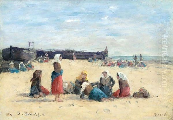 Berck. Pecheuses Sur La Plage Oil Painting by Eugene Boudin