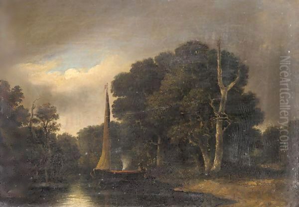 Moonrise on the bure, Norfolk Oil Painting by John Crome