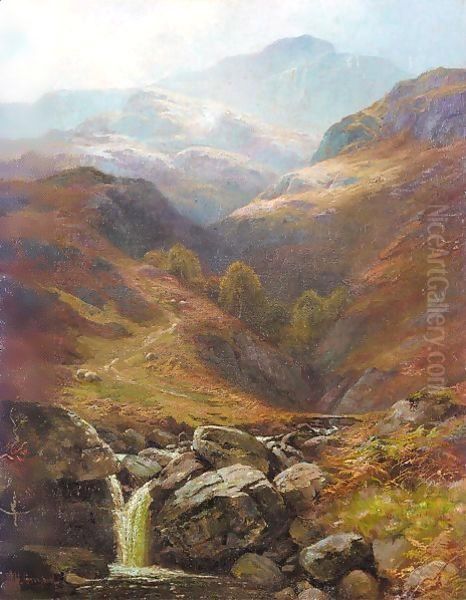 Highland stream Oil Painting by James Henry Crossland