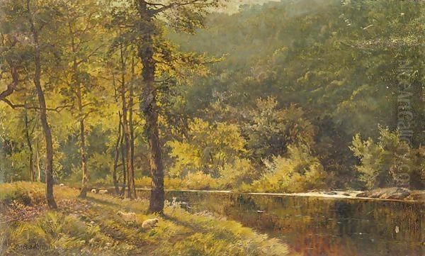 River scene Oil Painting by Alfred de Breanski