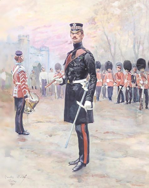 Officer and guards reveiew Oil Painting by Charles Morel