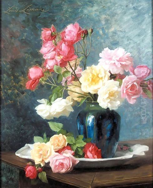 Still life of roses Oil Painting by Louis Marie Lemaire