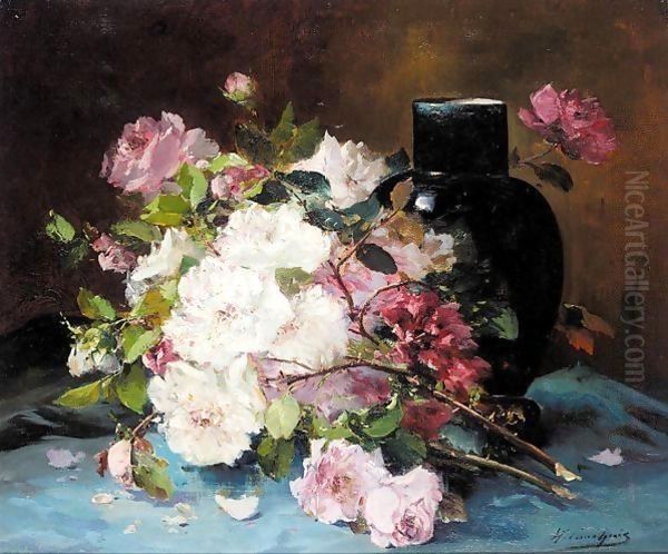 Still life of roses Oil Painting by Eugene Henri Cauchois