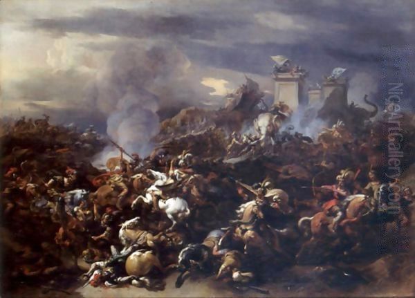 The Battle Between Alexander And Porus Oil Painting by Nicolaes Berchem