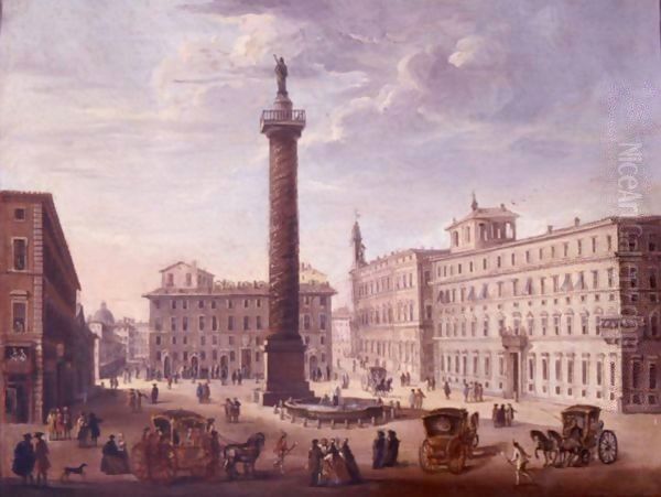 View Of The Piazza Colonna Oil Painting by Giacomo Van Lint