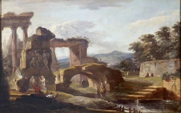 Landscape With Antique Ruins By A River Oil Painting by Hubert Robert