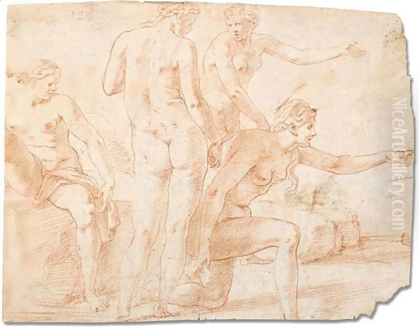 Nyphs bathing Oil Painting by Francesco Primaticcio