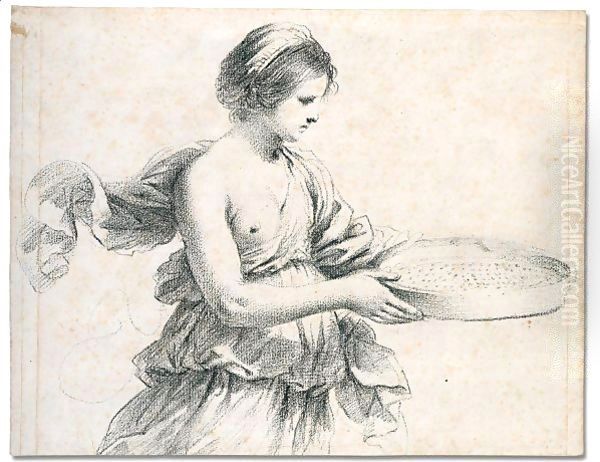 A young woman holding a sieve Oil Painting by Giovanni Francesco Barbieri