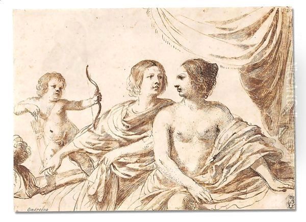 Mars, Venus and Cupid Oil Painting by Giovanni Francesco Barbieri