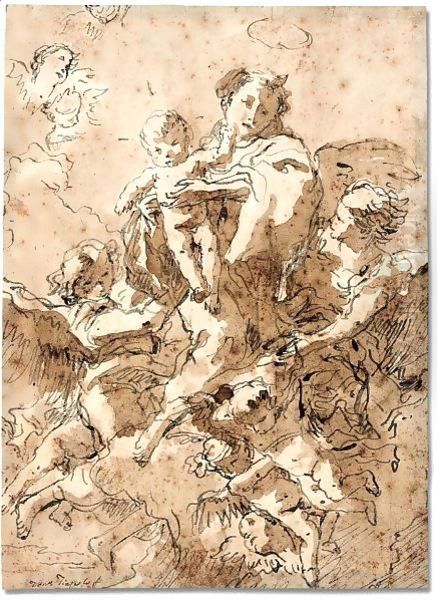 St. Anthony of Padua with the Christ child in glory with angels Oil Painting by Giovanni Domenico Tiepolo