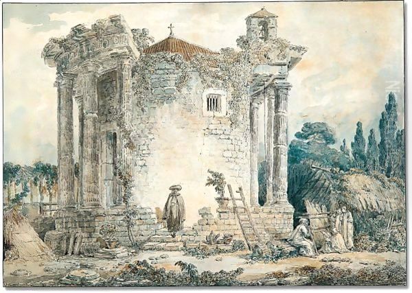 The temple of the sibyl at Tivoli Oil Painting by Hubert Robert