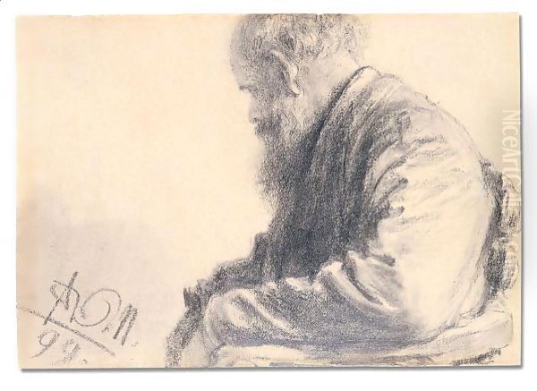 Seated old man with a beard Oil Painting by Adolph von Menzel