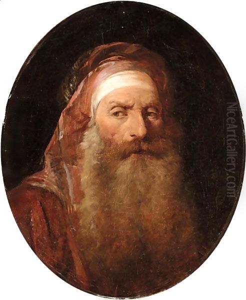 Portrait Of A Bearded Man, Head And Shoulders, Dressed In Oriental Costume Oil Painting by Jean-Baptiste Le Prince