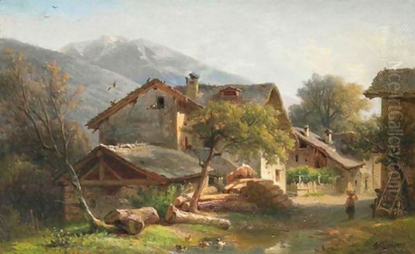 Village En Montagnes Oil Painting by Francois Diday