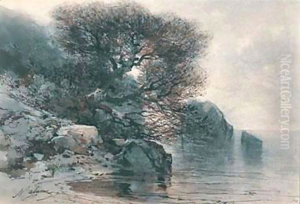 Arbres Au Bord D'Un Lac Oil Painting by Alexandre Calame