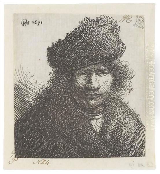 Self Portrait In A Slant Fur Cap Bust Oil Painting by Rembrandt Van Rijn