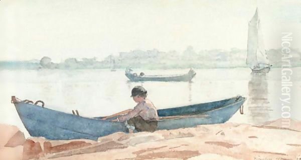 Boy With Blue Dory Oil Painting by Winslow Homer