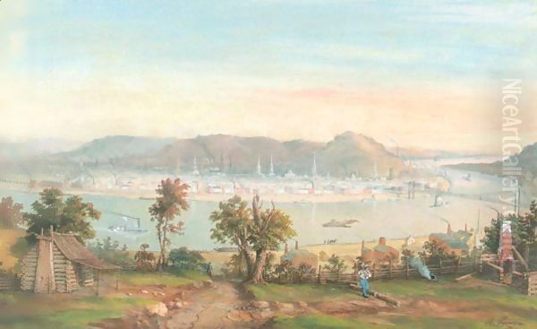 View Of Cincinnati Oil Painting by Marie Adrien Persac