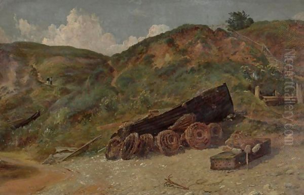 Study Of Boat And Lobster Pots, West Lulworth Oil Painting by Jasper Francis Cropsey