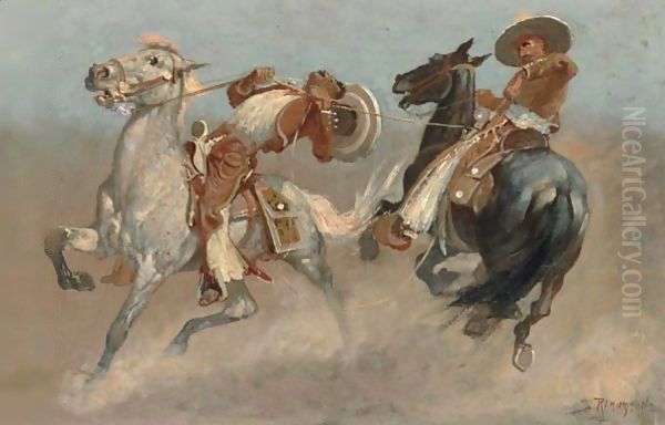 Cowboy Fun In Old Mexico Oil Painting by Frederic Remington