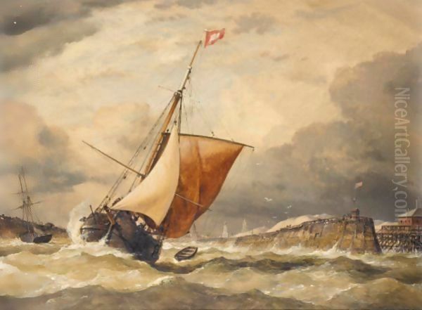 Coming Into Port In Stormy Weather Oil Painting by Edward William Cooke