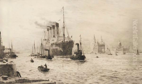 The Mauritania, Liverpool Oil Painting by William Lionel Wyllie