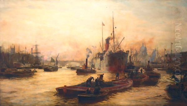 Pushing Down Against The Flood Oil Painting by William Lionel Wyllie