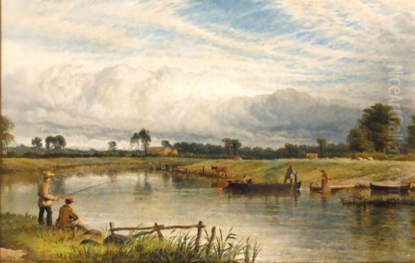 Fishing On The Trent Oil Painting by Henry Thomas Dawson