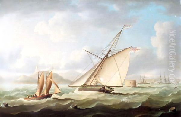 The English Cutter Yacht Venus And A Pilot Boat Off The Coast Oil Painting by Thomas Buttersworth