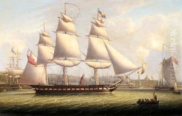 An Armed Merchant Vessel Passing The Custom House At Greenock, On The Clyde Oil Painting by Robert Salmon