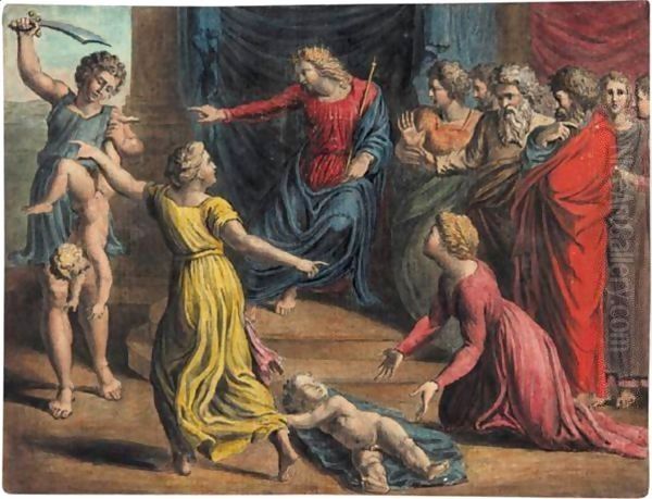 The Judgement Of Solomon Oil Painting by William Blake