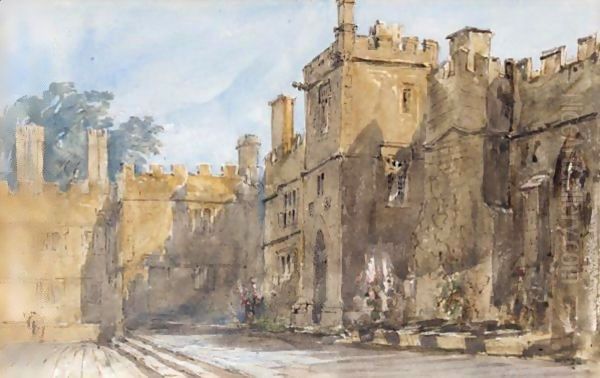 The Courtyard, Haddon Hall Oil Painting by David Cox