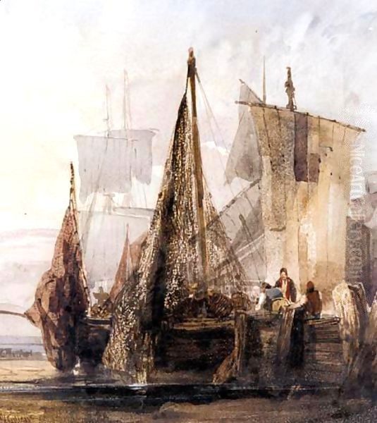 Boats Moored At A Dock Oil Painting by William Callow