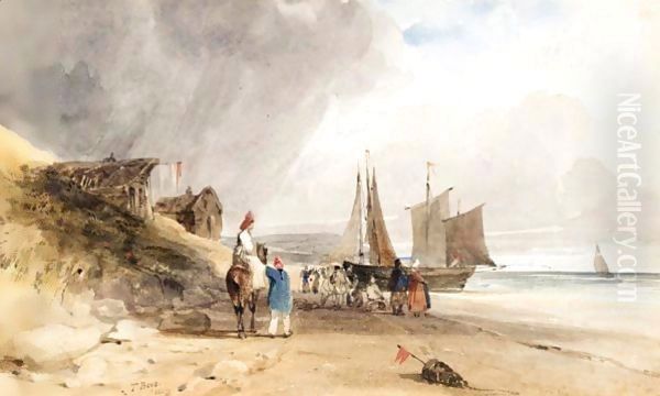 Figures On A Beach, Northern France Oil Painting by Thomas Shotter Boys