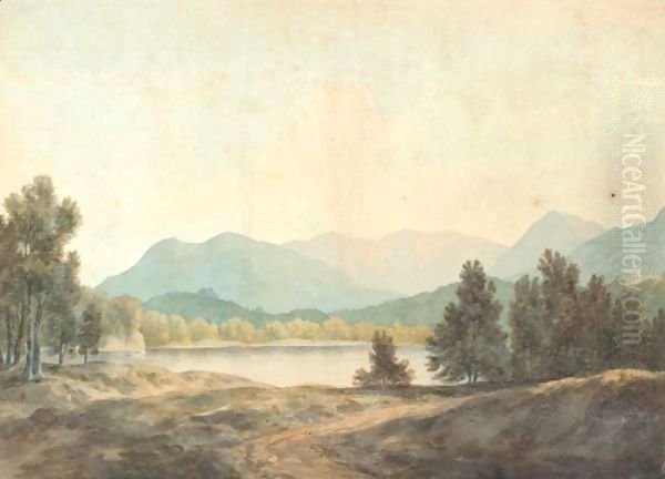 A Lake With Mountains Beyond Oil Painting by John Warwick Smith