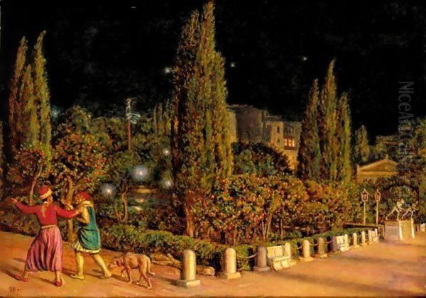 Piazza Della Constituzione By Night, Athens Oil Painting by William Holman Hunt