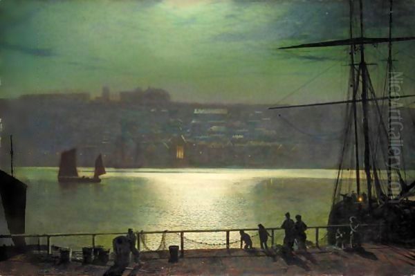 Whitby By Moonlight Oil Painting by John Atkinson Grimshaw