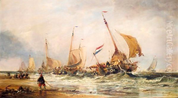 The Fishing Fleet Heading Out Oil Painting by Edwin Hayes