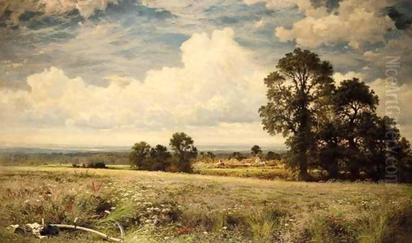 A Summer's Day - When The South Wind Congregates In Crowds. The Floating Mountains Of The Silver Clouds Oil Painting by Benjamin Williams Leader