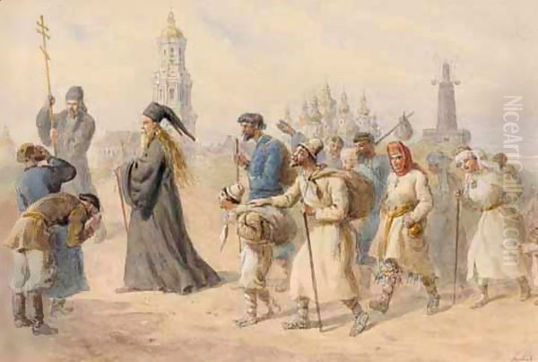 Pilgrimage To The Kiev-Pecherskaya Lavra Oil Painting by Carl Goebel