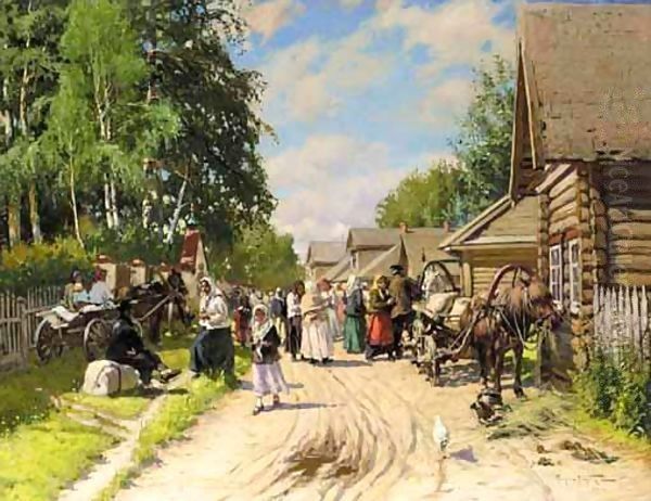 Russian Provincial Village Oil Painting by Aleksandr Vladimirovich Makovsky