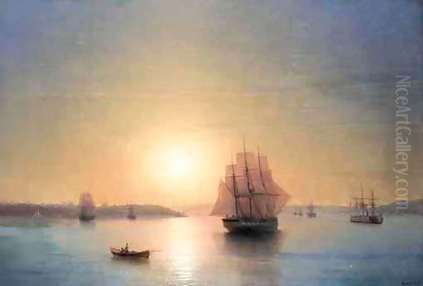 Ship Moored Off The Coast, Constantinople Oil Painting by Ivan Konstantinovich Aivazovsky