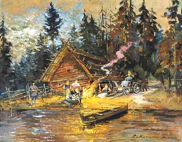 Songs Around The Campfire Oil Painting by Konstantin Alexeievitch Korovin