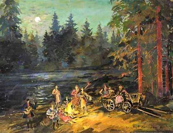 Gypsies By The River, Yaroslavl Gubernia, Russia Oil Painting by Konstantin Alexeievitch Korovin