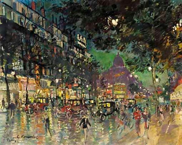 View Of The Boulevard Haussman, Paris Oil Painting by Konstantin Alexeievitch Korovin