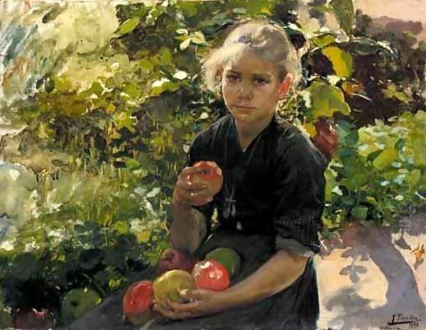 Nina Comiendo Manzanas (Young Girl Eating Apples) Oil Painting by Joaquin Sorolla Y Bastida